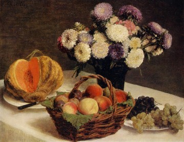 Henri Fantin Latour Painting - Flowers and Fruit a Melon Henri Fantin Latour